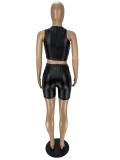 PU Faux Leather Tank Top Shorts Two-Piece Set