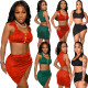 Stretch Shirt Top Slit Skirt Set