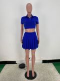 Solid Color Pleated Skirt Sports Two-piece Set