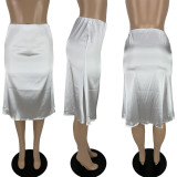 Solid Shiny High Stretch Silk Satin Skirt