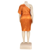 Pleated Zip Asymmetric Single Sleeve Dress