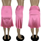 Solid Shiny High Stretch Silk Satin Skirt