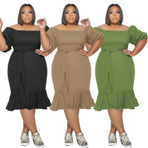 Solid Color Cute Fishtail Plus Size Dress