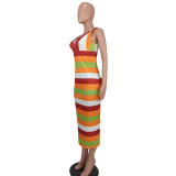 Sexy Pit Strip Sleeveless Print Dress