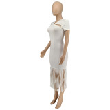 Casual Pit Strip Solid Color Fringed Dress