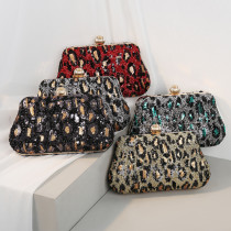 New Clutch Embroidered Sequined Leopard Print Evening Bag