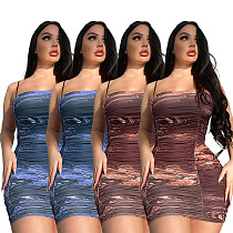 Printed Sling Pack Hip Slim Sexy Dress