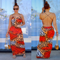 Sexy Sling Backless Leopard Dress
