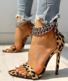 stiletto Pointed-toe Open-toe Metal Ring Strap Sandals