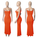 Sling Threaded Peach Hip Low-cut Sexy Dress