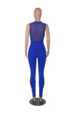 Solid Color Mesh Gauze Stitching Sexy Deep V Hollow Jumpsuit