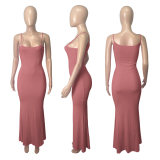 Sling Threaded Peach Hip Low-cut Sexy Dress