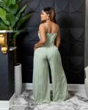 Sexy Striped Backless Sling Wide-Leg Jumpsuit