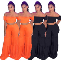 Casual Solid Color Pleated Wide Leg Pants Two-piece Set