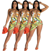 Fashion Sexy Print One Piece Swimsuit Two Piece