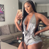 Solid Color Sexy Backless Home Bodysuit