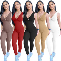 Solid Color Backless Pleated Sexy Jumpsuit
