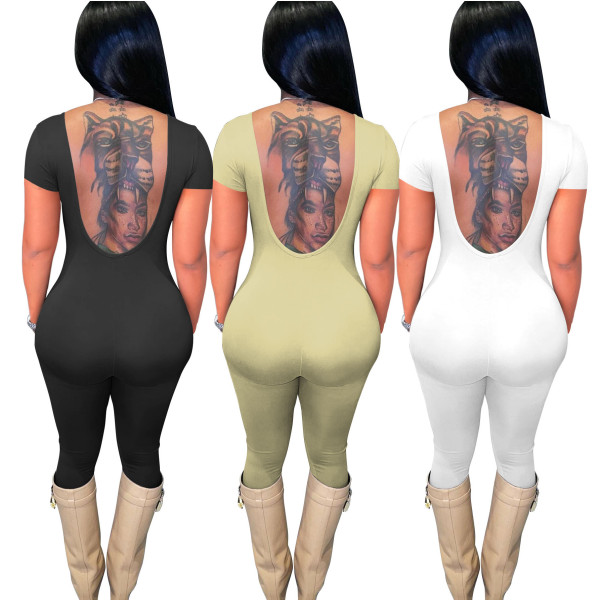 Low Cut Tight Sexy Open Back Casual Jumpsuit