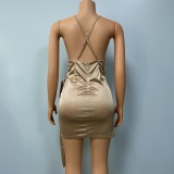 Solid Color Sling Cross Bag Hip Dress