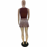 Casual Print Vest Sexy Short Skirt Set