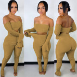 Hot Selling Solid Color Pleated Sexy Two-piece Suit