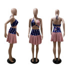 Sexy Nightclub American Flag Sports Skirt Two Piece
