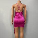Solid Color Sling Cross Bag Hip Dress