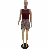 Casual Print Vest Sexy Short Skirt Set