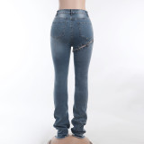 Street Hipster High Waist Slim Personality Detachable Jeans