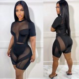 Sexy Mesh Gauze Stitching Hollow Perspective Two-piece Set