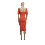 Solid Color Open Back Stretch Fitted Dress