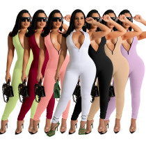 Sexy Stretch Pit Strip Zipper Jumpsuit