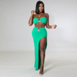 New Tube Top + Split Skirt Sexy Solid Color Two-piece Set