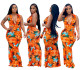 Fashion Tie Dye Floral Sexy Deep V Neck Dress