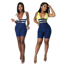 Wrap Chest Sexy Waist Denim Shorts Jumpsuit