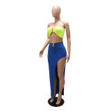New Tube Top + Split Skirt Sexy Solid Color Two-piece Set