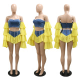 Fashion Tube Top And Mini Skirt Denim Two-piece Set