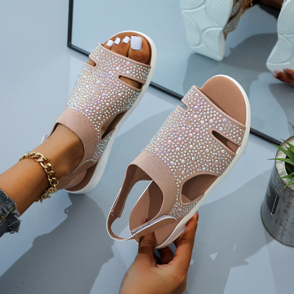 Women's Round Toe Open Toe Crystal Diamond Sandals