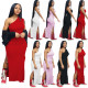 Solid Color One Shoulder Hem Slit Irregular Dress