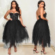 Fashion Solid Color Hot Diamond Tube Top Fluffy Dress