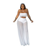 Fashion Sexy Women's Solid Color Mesh Two-piece Set