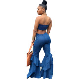 Hot Style Tube Top Flared Jeans Denim Two-piece Set