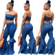 Hot Style Tube Top Flared Jeans Denim Two-piece Set