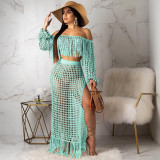 Fashion Hollow Sexy Mesh Tassel Perspective Two-piece Set