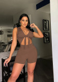 Sexy Ribbed Lace-Up Jumpsuit