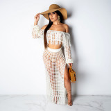 Fashion Hollow Sexy Mesh Tassel Perspective Two-piece Set