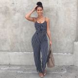 Sexy Slim Fit Striped Suspender Bow Jumpsuit