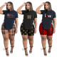 Casual Side Slit Eyelet Strap Print Letters Sports Two-Piece Set