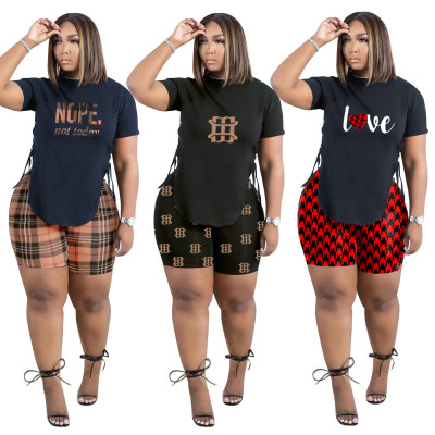 Casual Side Slit Eyelet Strap Print Letters Sports Two-Piece Set