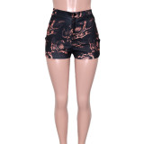 Casual Stretch Snake Print Shorts